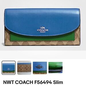 Coach Blue and Green Slim Wallet